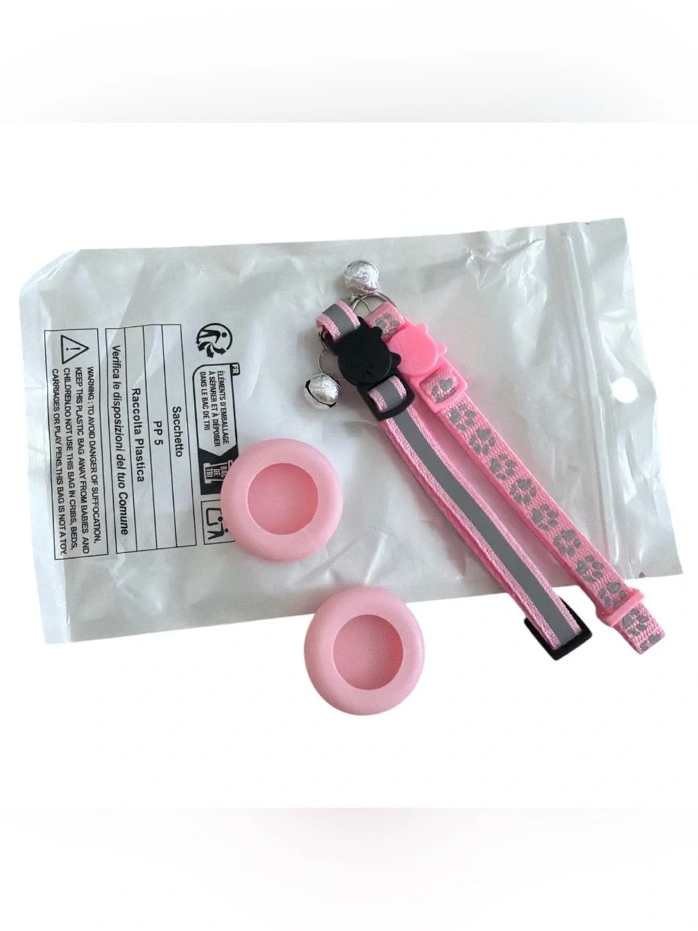 Pink Airtag Cat Bell Collar with Reflective Stripe- Two pack